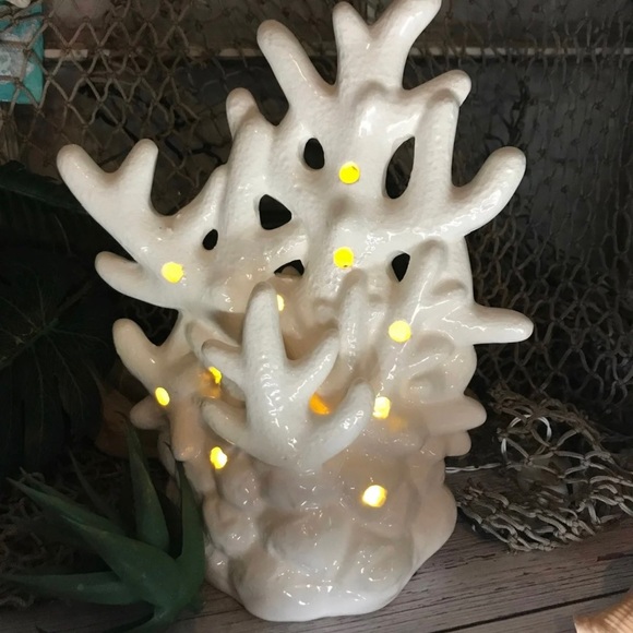Large White Ceramic Coral light up Led tea light Candles Coastal Nautical Decor - Picture 2 of 11